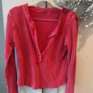 Free People Pink Waffle Knit Long Sleeve Top